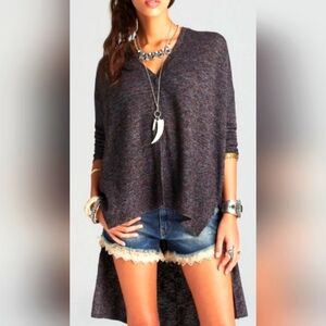 Free People TGIF Women's Oversized Cardigan Snap Closure Hi-Low Cotton/Acryl S